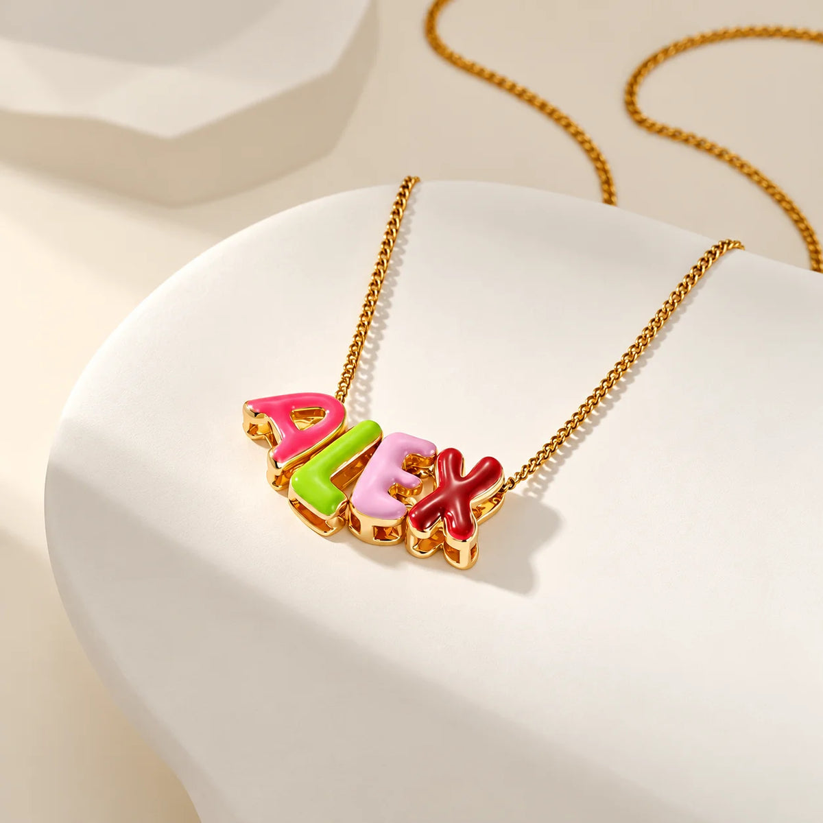 Custom Name Bubble Letter Necklace 304 Stainless Steel Chain Personalized Random Colored Enamel Letter Pendant Bohemian Necklace