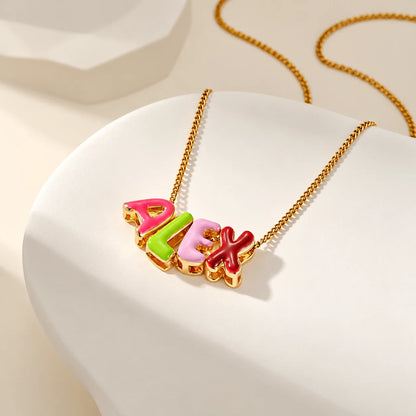Custom Name Bubble Letter Necklace 304 Stainless Steel Chain Personalized Random Colored Enamel Letter Pendant Bohemian Necklace