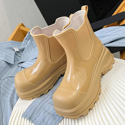 Women's rain boots, spring and autumn outdoor thick-soled low-cut non-slip height-increasing outdoor rain boots/overshoes