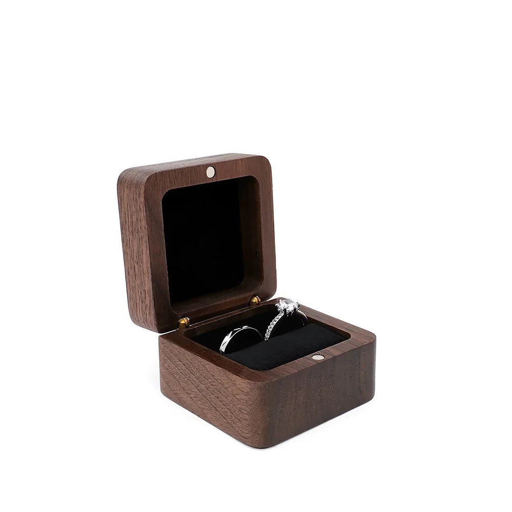 Black Walnut Solid Ring Box Single Double Ring Box Earrings Box Cufflinks Box Vintage Wooden Ring Box Exquisite Gift Box