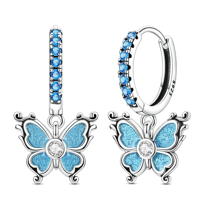 Original 925 Sterling Silver Hoop Earrings Women's Fashion Jewelry Butterfly Iris Lily of the Valley Tulip Flower Luxury Earring