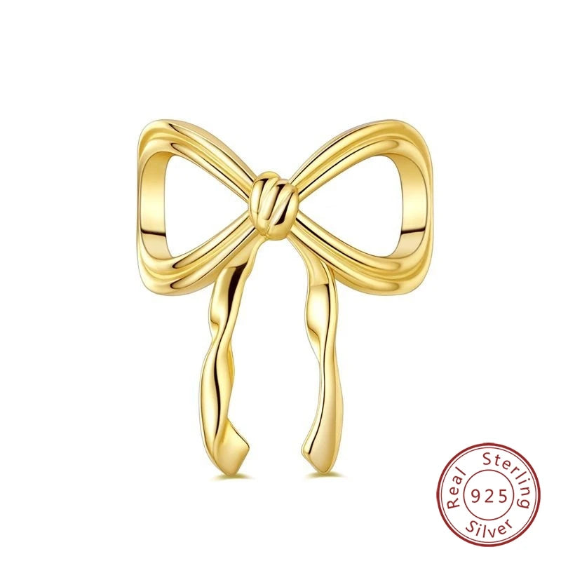 Hot Sales 925 Sterling Silver Golden Series Charms Leopard Little Bear Starfish Bow Bead Fit Original Bracelet DIY Women Jewelry