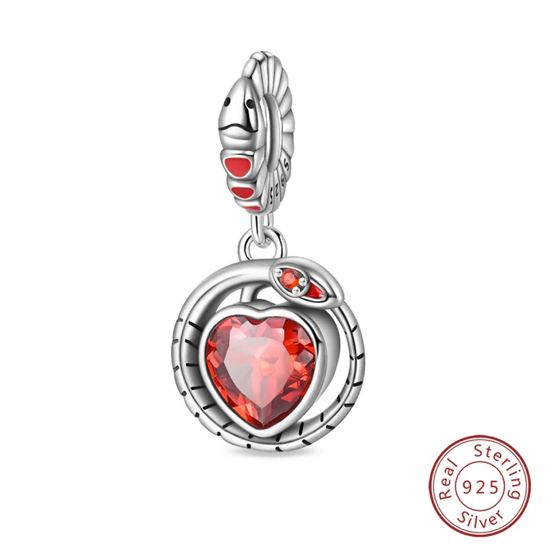 NEW 925 Sterling Silver Fashion Tarot Pendants Mysterious Spirit Snake Skull Rose Charms Beads Fit Qikaola Bracelets DIY Jewelry