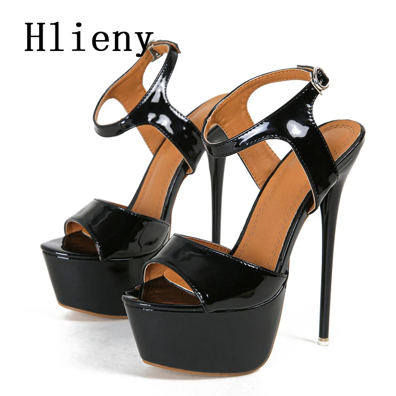 Hlieny 2026 Summer Style Sexy 16cm High Heels Buckle Strap Sandals Women Peep Toe Nightclub Party Stripper Shoes Big Size 45 46
