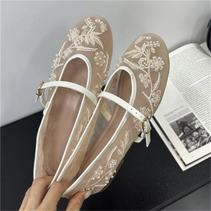 Aneikeh Fashion Spring Design Embroidery Flowers Flat Casual Ballet Dance Shoe Mary Jane  Mules Sandals 2026 Summer