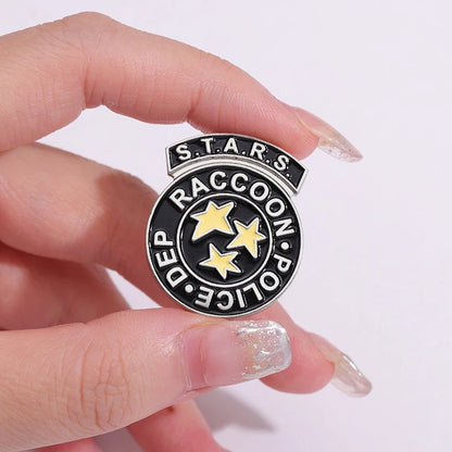 Stars Rescue Raccoon Police Department Enamel Pins Terrifying Game Movies Brooches Lapel Badges Jewelry Gift For Fans Friends