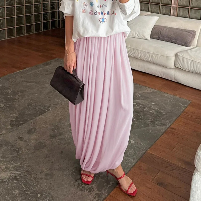 Women 2026 Summer New Hot Selling Flowy Chiffon Long Maxi Skirt Design Elegant Fashion Draped Asymmetrical Commute Office Trendy