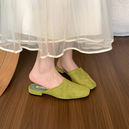 Bailamos Brand Women Slippers Square-toed Muller Shoes Lady Luxury Low Heel Outdoor Slippers Summer Fashion All-Match Slides