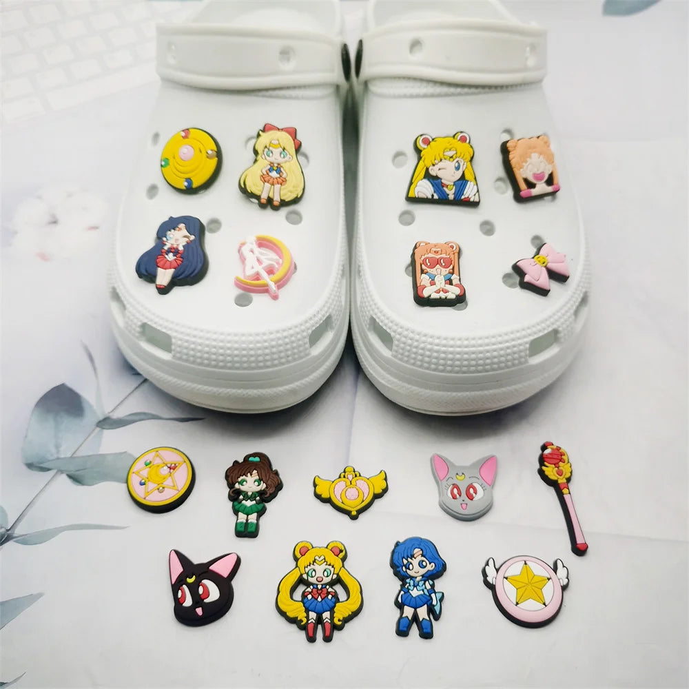 17-25PCS Japanese Anime Shoe Charms Cartoon Shoes Accessories Clogs Sandals Decorations Buckle for Friend Party Gifts