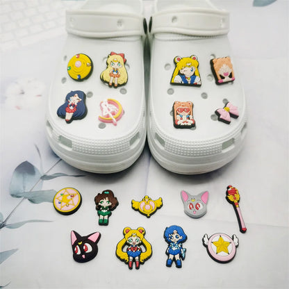 17-25PCS Japanese Anime Shoe Charms Cartoon Shoes Accessories Clogs Sandals Decorations Buckle for Friend Party Gifts