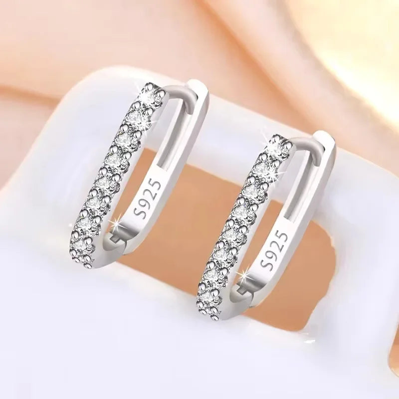 Original Designer 925 Sterling Silver Elegant Crystal Jewelry Fashion Zircon Circle Hoop Earrings For Woman Wedding Party Gift
