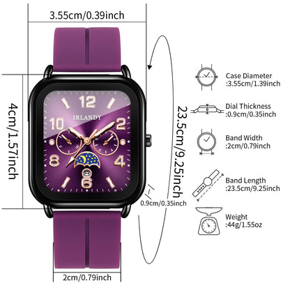 Fashion Square Women Quartz Watch Purple Silicone Strap Ladies Dress Calendar Wristwatches Clock Relogio Feminino（Without Box）