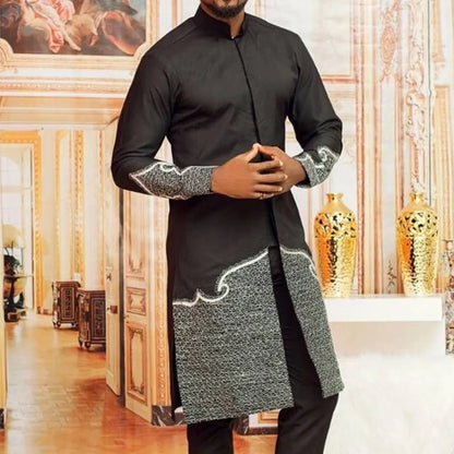 2025 African Men Dashiki Long Sleeve 2 Piece Set Traditional Outfit Africa Clothing White Men's Suit Male Shirt Pants Suits