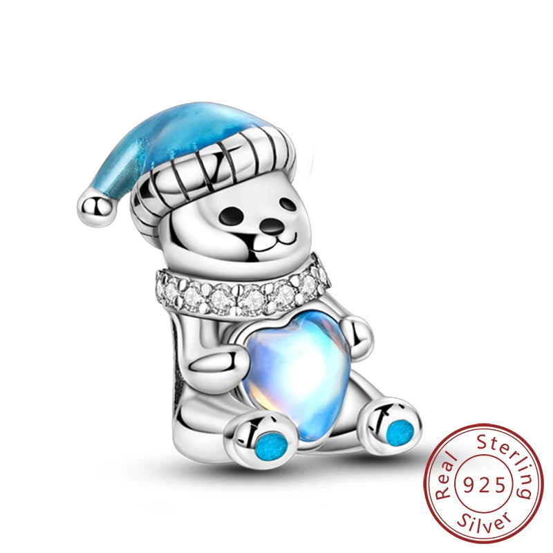 Original 925 Sterling Silver Charms Beads Winter Snowflake Snowman Igloo Penguin Pendant Fit Bracelet Charms Women Jewelry Gift