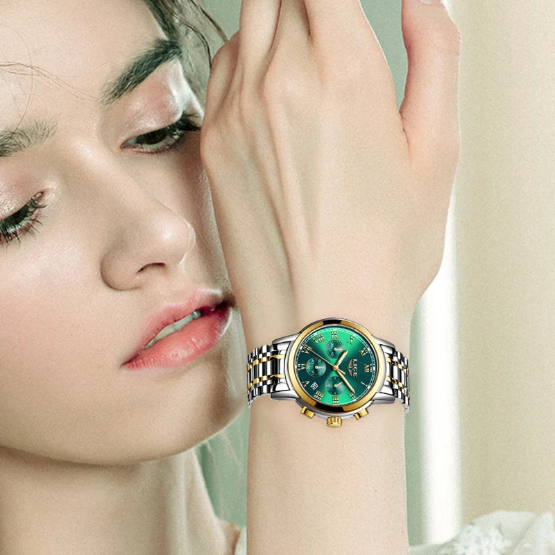 LIGE New Fashion Gold Women Watches Creative Steel Women's Bracelet Wrist Watches Ladies Waterproof Female Relogio Feminino+BOX