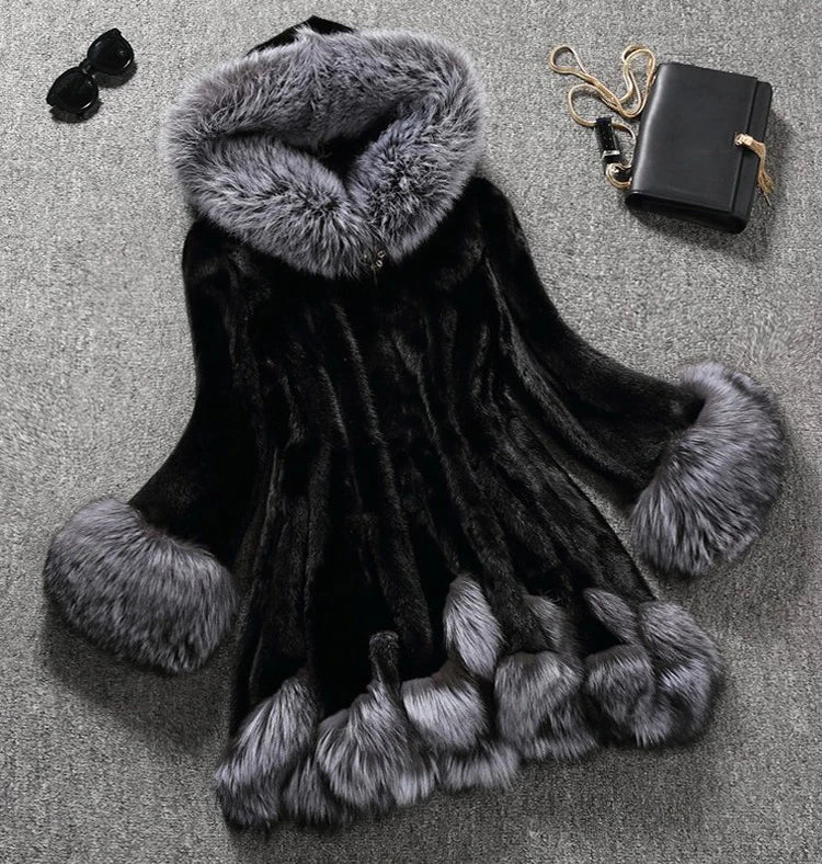 Women's Hooded Faux Fur-Trim Coat