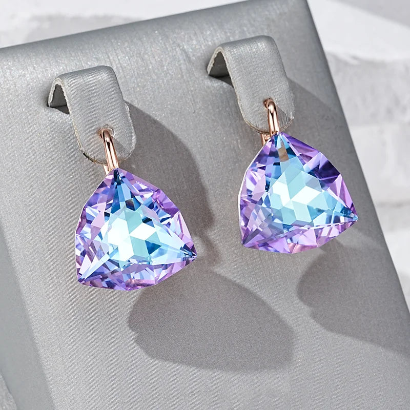 Wbmqda Big Colorful Stone Women's Frop Earrings 585 Rose Gold Color Unique Jewelry Accessories