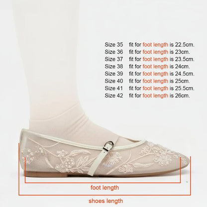 Women's Embroidered Mesh Mary Jane Flats