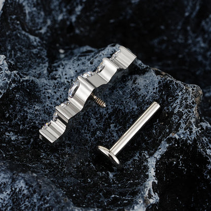 Right Grand ASTM F136 Titanium 16G CZ Cluster Flat Back Labret Stud Curved CZ Bar Climber Earring Helix Cartilage Stud Piercing