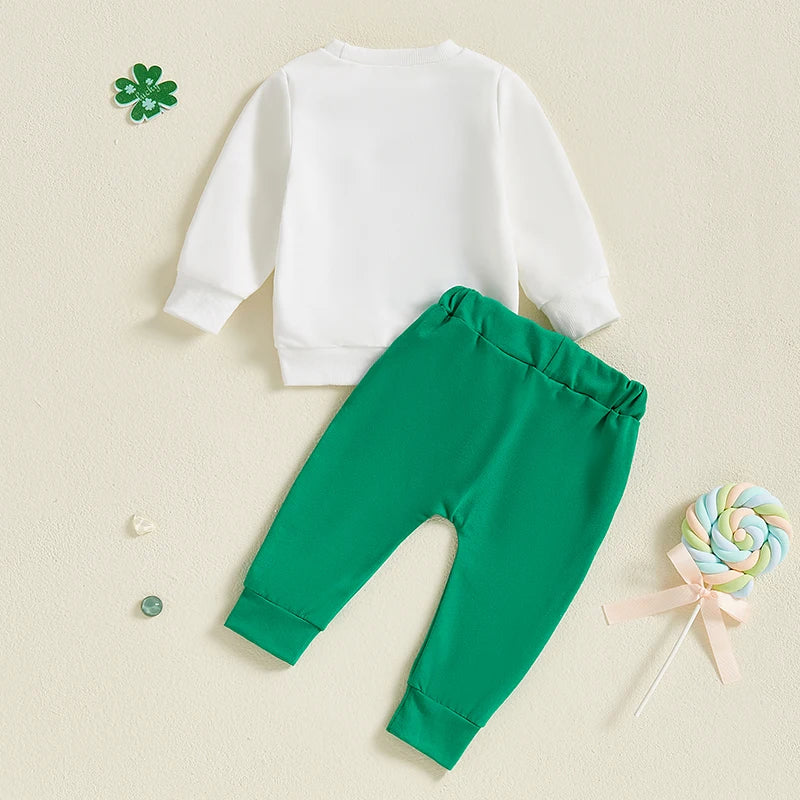Citgeett Spring St. Patrick's Day Toddler Baby Boys Girls Outfits Long Sleeve Clover Embroidery Sweatshirt + Pants Set Clothes