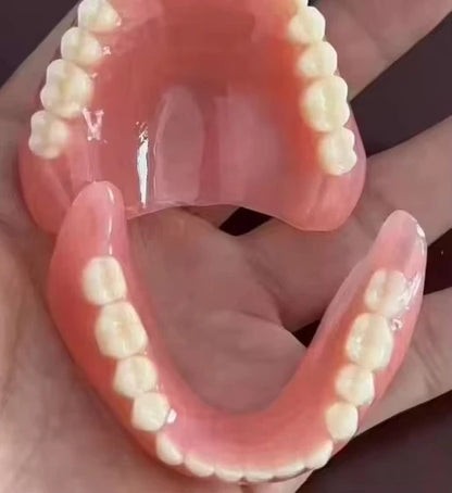 Upper & Lower Full Mouth Silicone Dentures, 2026 New Soft Silicone Upper&Lower Dentures Comfort Realistic False Teeth Bright Smi