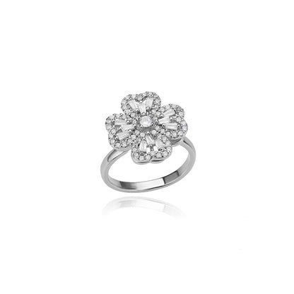 Spinner Zircon Heart Four Leaf Clover Rings For Women Stainless Steel Anti Stress Anxiety Fidget Ring Jewelry Christmas Gift