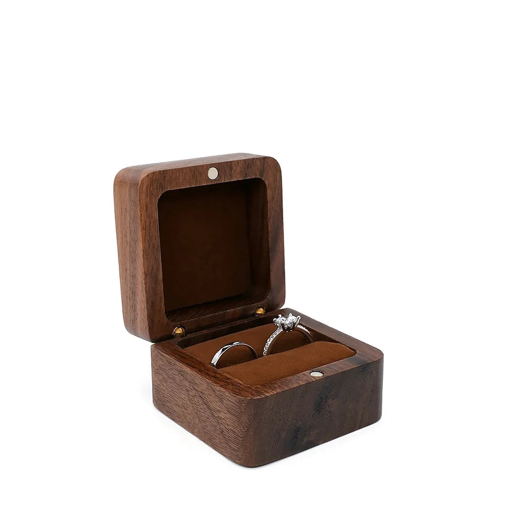 Black Walnut Solid Ring Box Single Double Ring Box Earrings Box Cufflinks Box Vintage Wooden Ring Box Exquisite Gift Box