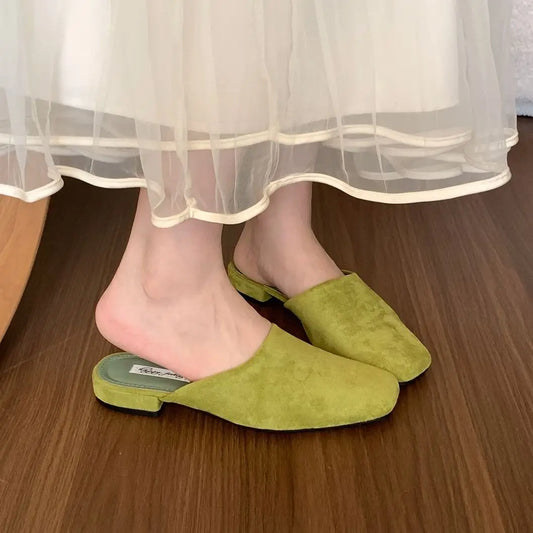 Bailamos Brand Women Slippers Square-toed Muller Shoes Lady Luxury Low Heel Outdoor Slippers Summer Fashion All-Match Slides