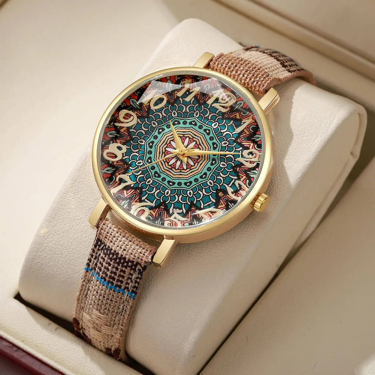 2/3/5PCS Fashion Women Watches Vintage Flowers Printed PU Strap Quartz Watch Reloj Mujer（Without Box）