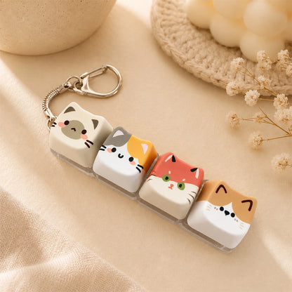 Cute Cat Relax Button Keycap, Kawaii Cat 4-Key Keyboard Fidget Toy for Friends Gift, Portable Fidget Keychain Fashion Bag Charm