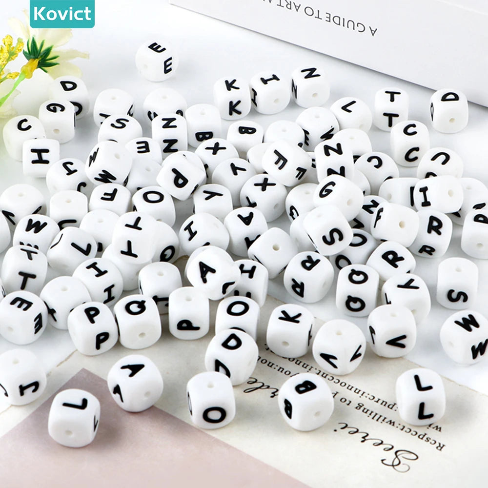 Kovict 10~50Pcs/Lot Silicone Letters Bead 12mm English Alphabet Beads For Jewelry Making DIY Personalized Name Chain Accessories