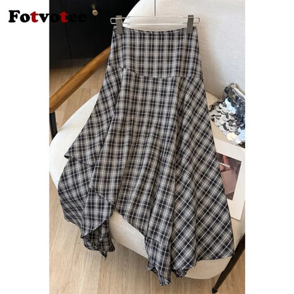 Women's Asymmetric Plaid A-Line Skirt