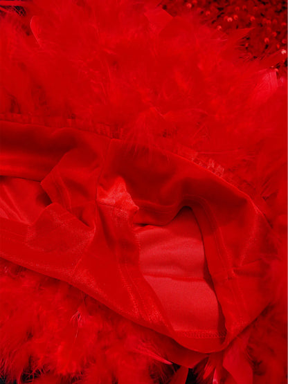 Kids Girls Ballet Leotard Dress Dance Performance Costume Long Sleeve Sheer Mesh Patchwork Sequins Feather Velvet Tulle Dress
