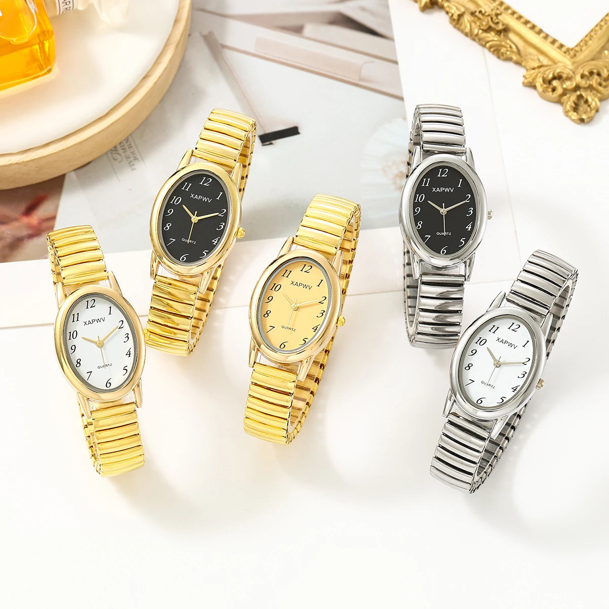 Arabic Digital Quartz Women's Watch Fashion Simple Women's Watch Trendy Personalized Stretch Steel Band Watch