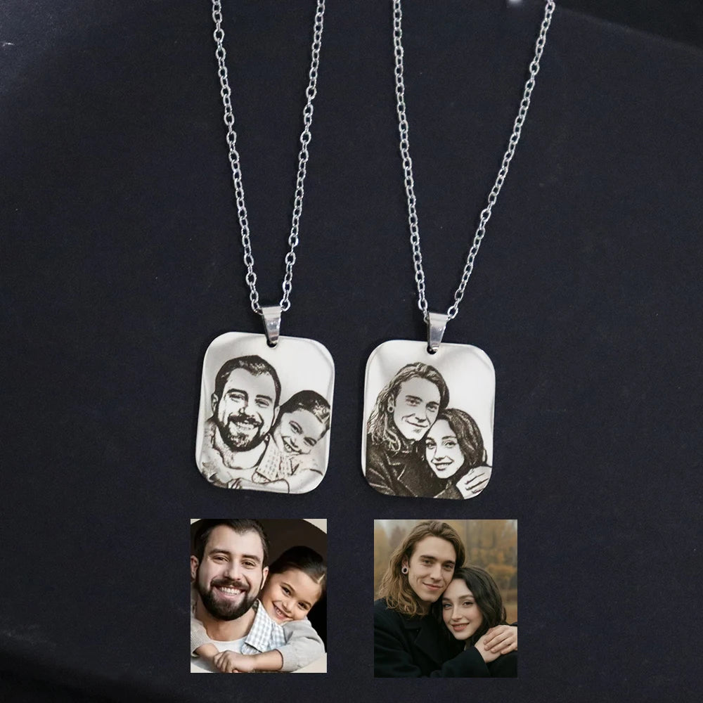 10*20mm Custom Engraved Photo Pendant Necklace For Man Woman Stainless Steel Personalized Image Portrait Couples Necklace Gift