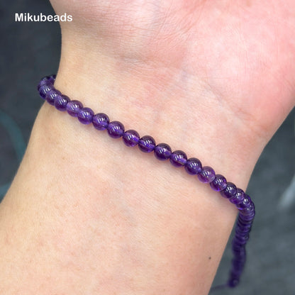 Wholesal Natural 4mm 3A Amethyst Quartz Crystal Smooth Round Stone Loose Beads For Making Jewelry DIY Necklace Strand 15"
