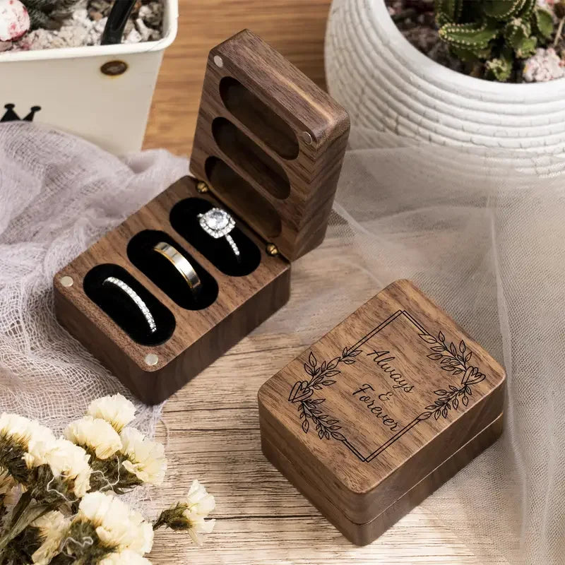Always & Forever 3 Slot Ring Box For Wedding Ceremony Engraved Engagement Valentine's Day Birthday Gift Display Ring Bearer Waln