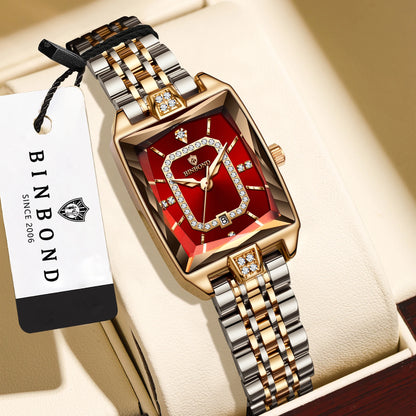 BINBOND Zircon Luxury Reloj Original Waterproof Sturdy Auto Date Women's Watches Ladies Wristwatch Quartz Watch For Women
