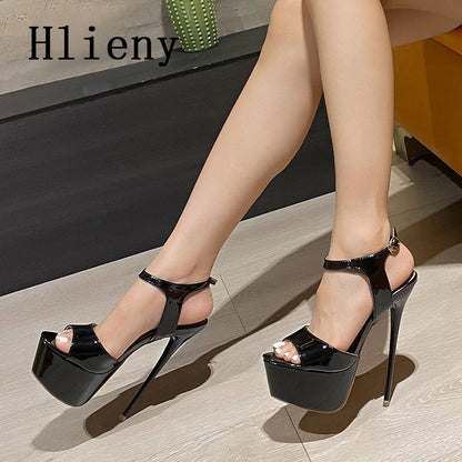 Hlieny 2026 Summer Style Sexy 16cm High Heels Buckle Strap Sandals Women Peep Toe Nightclub Party Stripper Shoes Big Size 45 46