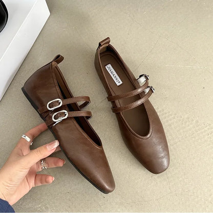Female Shallow Luxury Fashion Buckle Strap Footwear New In 2026 Ladies Flats With Shoes Flats Mary Janes Shoes