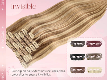 Natural Black Straight Human Hair Extensions Set of 7 PU Clip-In Invisible Wefts 116g Lightweight for Women Hairdressing