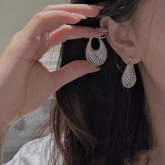 925 Sterling Silver Vintage Earrings For Women Trendy Simple Retro Big Hollow Earring Jewelry Prevent Allergy Party Accessories