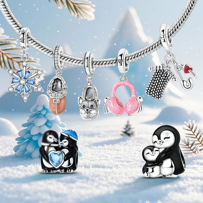 Original 925 Sterling Silver Charms Beads Winter Snowflake Snowman Igloo Penguin Pendant Fit Bracelet Charms Women Jewelry Gift