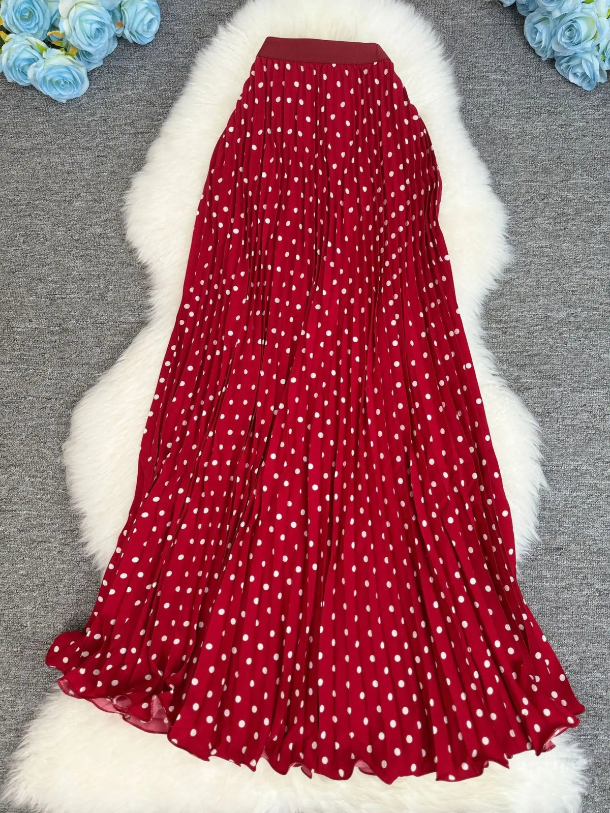 Polka Dot Print High Elegant A-line Pleated Long Skirt For Women 2025 Spring autumn Office Lady Casual Leopard Skirts