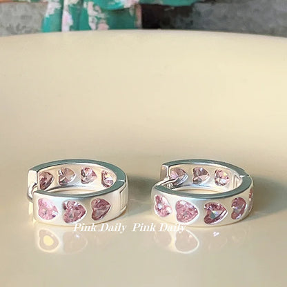 2024 New Design Sense Pink Zircon Heart-Shaped Earrings For Woman Party Sweet Fine Jewelry Gift