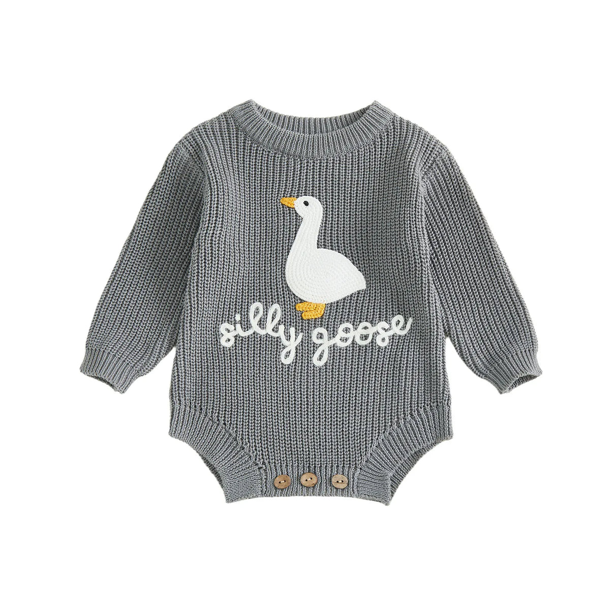 Infant Baby Knitted Rompers Cute Long Sleeve Round Neck White Goose Letter Embroidery Jumpsuit