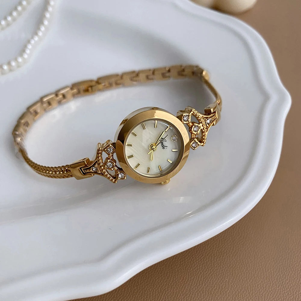 GEDI Women's Wristwatch Gold Crystal Bracelet Ladies Minimalist Elegant Small Watch For Women Quartz Fashion Watches Gifts