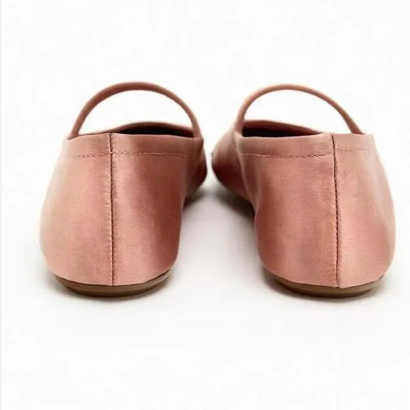 2026 Spring/Autumn Flats Mary Jane Shoes Round Toe Women's Shoes Rose Red Color Black Silk Satin Ballet Flats Women Shoes