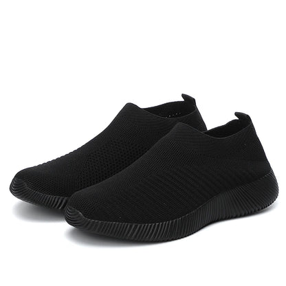 Women's Solid Color Sneakers Breathable Flying Woven Outdoor Shoes Lightweight Low Top Running Shoes