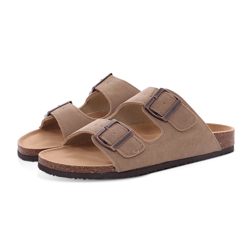 Shevalues Women's Suede Clogs Classic Cork Slippers Leather Mules Men Cork Footbed Sandals Comfort Beach Shoes with Arch Support